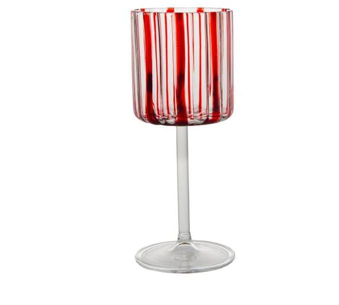 Wholesale Customized Nordic Retro Elegant Lead Free Clear Goblet Stemmed Colored Stripes Wine Glass Cup for Restaurant Hotel