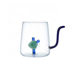 Wholesale Customized 3D Fish Clear Tea Glass Coffee Mug with Unique Handle