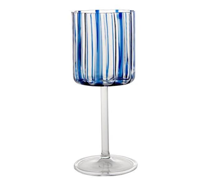 Wholesale Customized Nordic Retro Elegant Lead Free Clear Goblet Stemmed Colored Stripes Wine Glass Cup for Restaurant Hotel