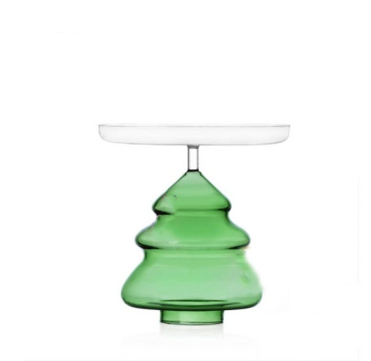 Wholesale Customized Handmade Glass Cake Show Plate 3D Christmas Tree Pastry Stand Serving Platter