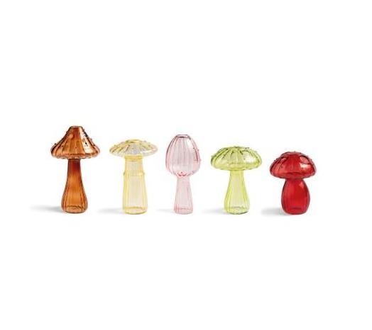 Wholesale Customized Nordic Spray Color Hand-blown Colored Delicate Mushroom Shape Glass Bud Vase with Dots and Holes