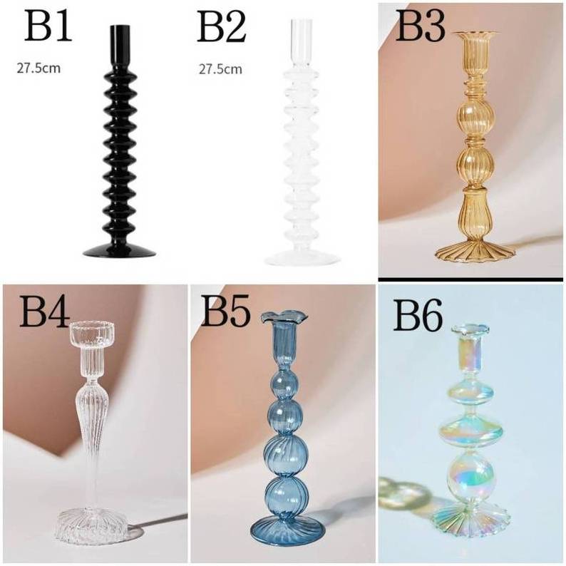 Hand Blown Borosilicate Clear Purple Colored Gold Blue Candlestick Glass Tube Cylinder Taper Candle Stick Holder