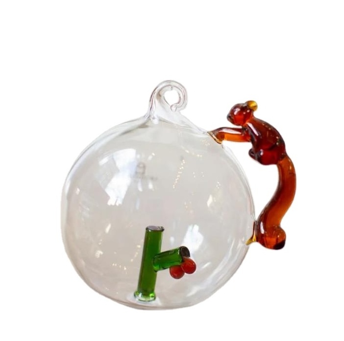 Wholesale Customized Transparent Clear 3D Squirrel Glass Christmas Tree Ball Hanging Blank Round Ornaments