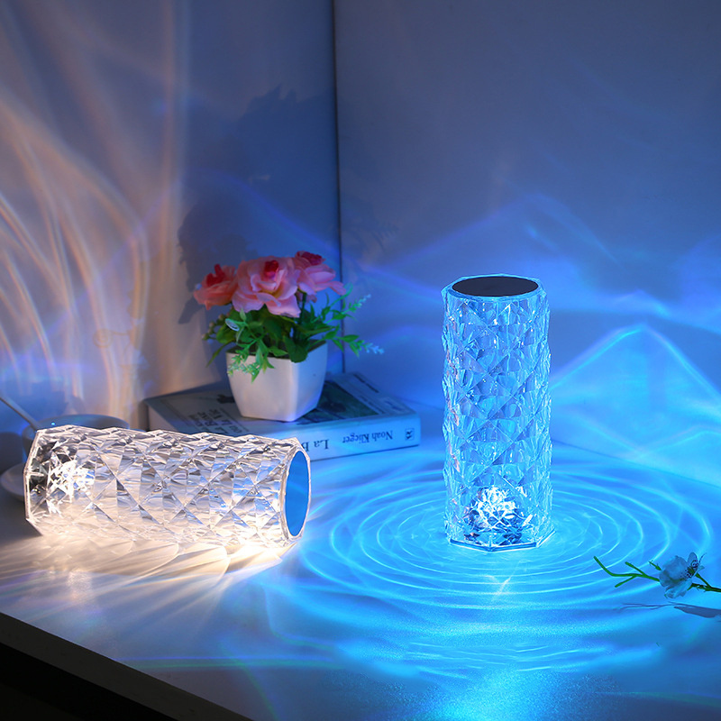 Touch Remote Control Romantic Rose Table Light Crystal White RGB 16Colors USB Rechargeable Atmosphere Table Lamp For Decoration