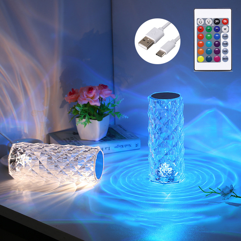 Crystal Diamond Rose Led Table Light White RGB 16Colors Touch Remote Control USB Rechargeable Romantic Atmosphere Table Lamp