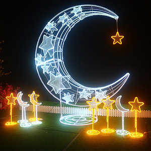 New 2d led moon and star shape motif light for ramadan Eid mubarak street decorations outdoor ramadan decorations led lights