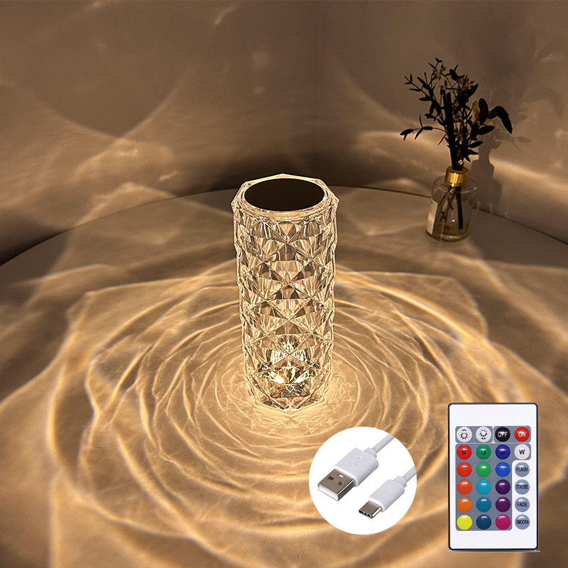 Touch Remote Control Romantic Rose Table Light Crystal White RGB 16Colors USB Rechargeable Atmosphere Table Lamp For Decoration