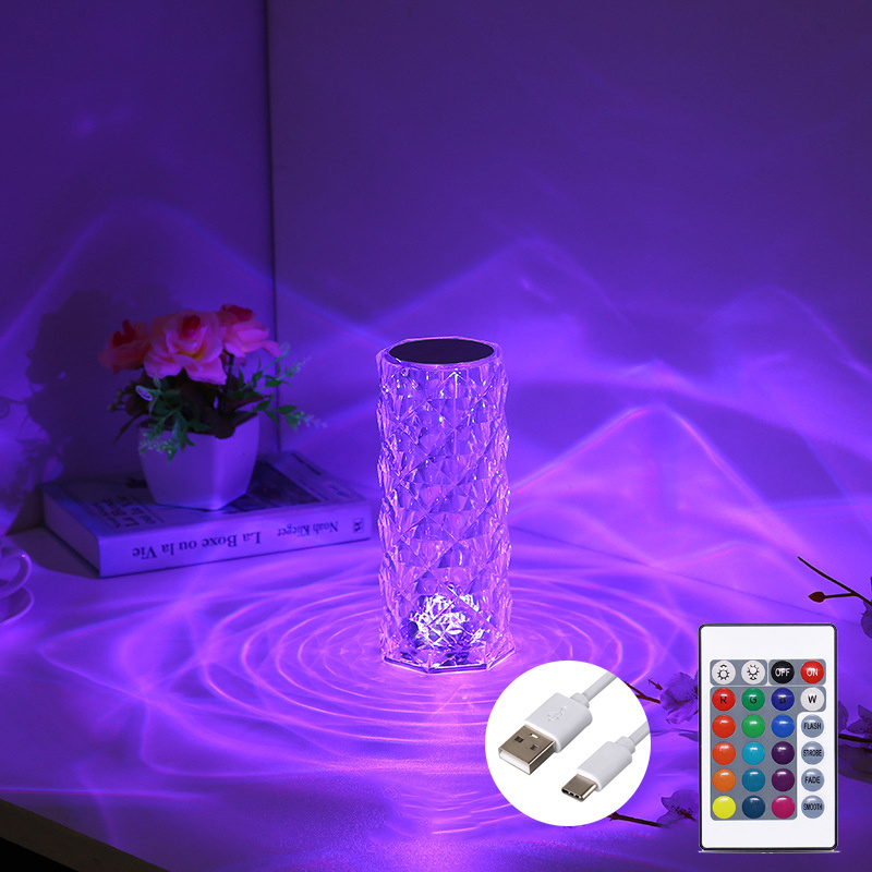 Touch Remote Control Romantic Rose Table Light Crystal White RGB 16Colors USB Rechargeable Atmosphere Table Lamp For Decoration