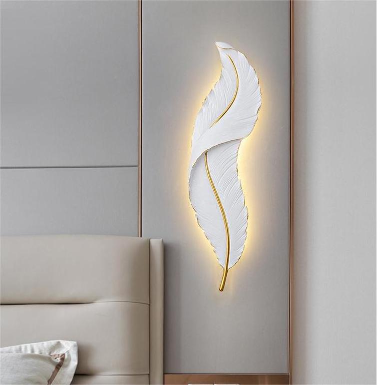 Feather Home Hotel Decoration High Quality Resin White Black Multi Size Villa Project Modern Creative Indoor LED Wall Lamps