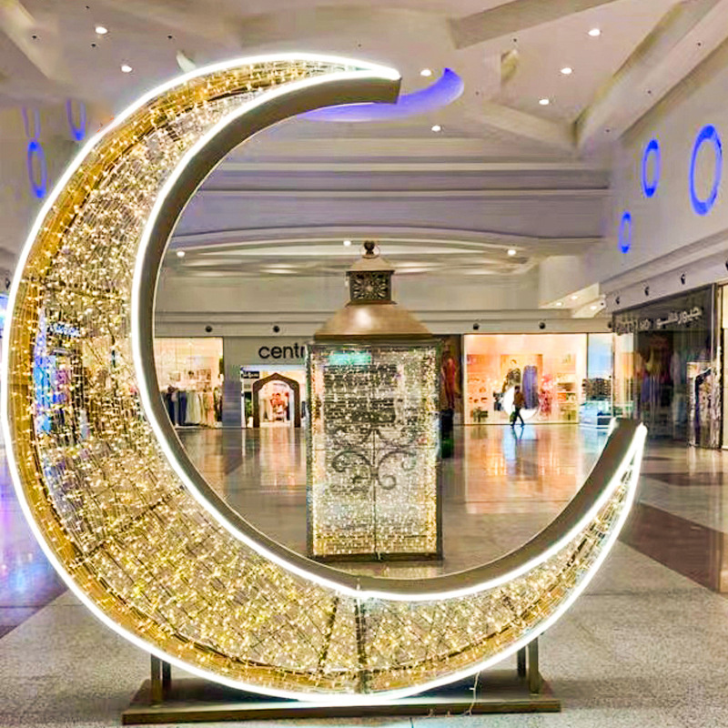 New 2d led moon and star shape motif light for ramadan Eid mubarak street decorations outdoor ramadan decorations led lights