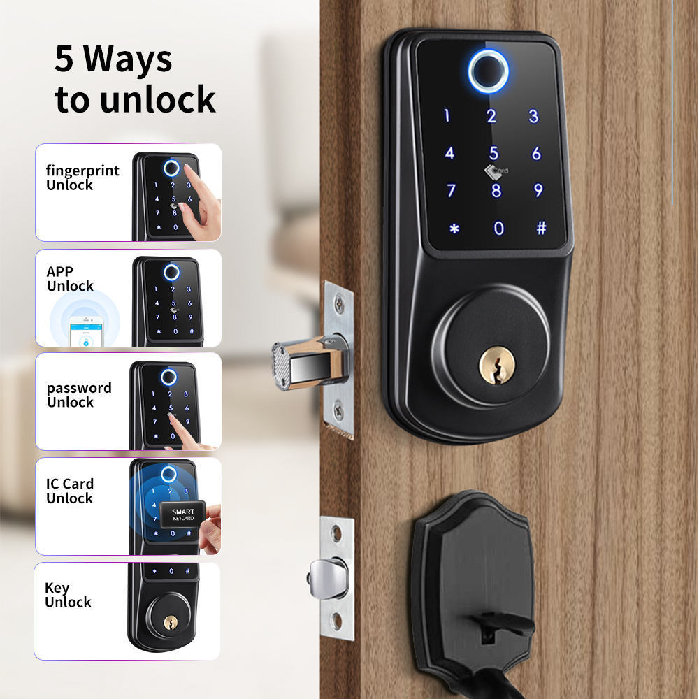 Tuya Wifi Keyless Keypad Finger Print Deadbolt Lock Small Smart Fingerprint Door Lock Set