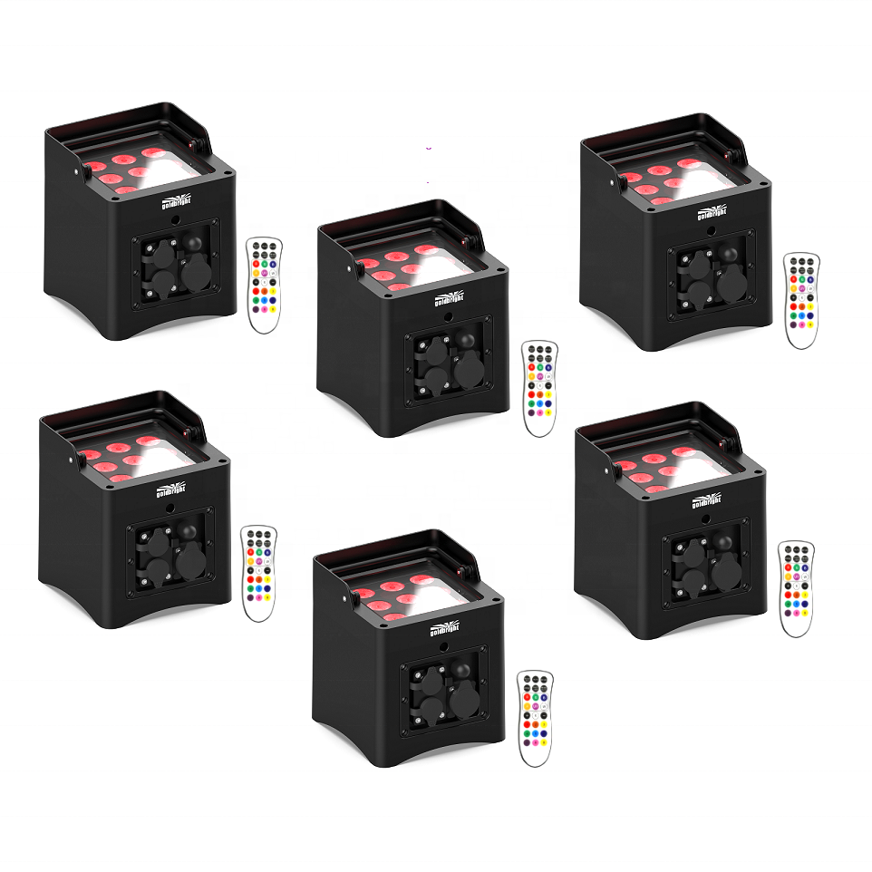 6 PACK Outdoor Battery operated 9x10W Rgbwauv 6in1 DJ lights wireless Spotlight IP65 with OLED touch display