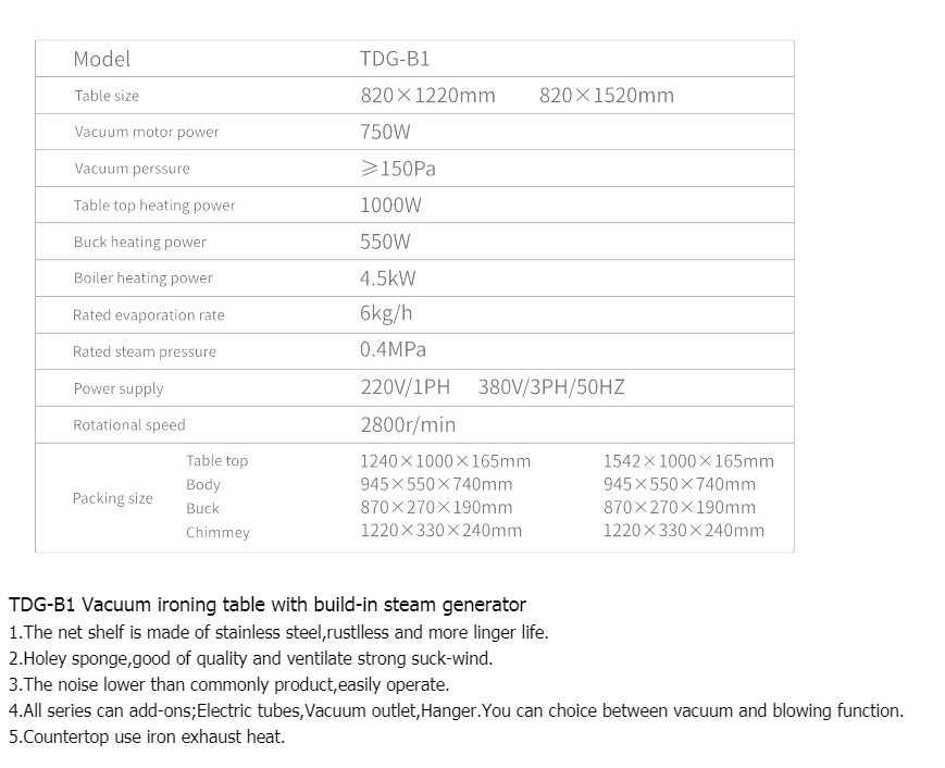 Golden Choice TDG-B1 Build in steam generator vacuum clothesironing table