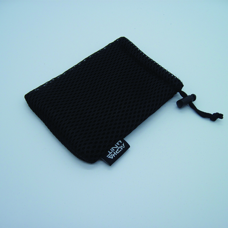 OEM Service Small Mesh Bag with Custom Woven Logo Side Drawstring Nylon Mesh bag