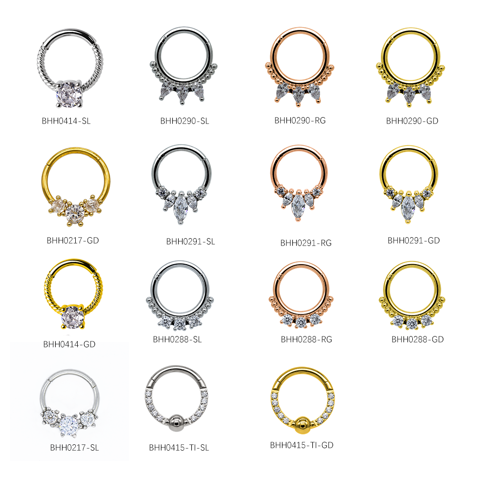 Hinged Segment Gold Plated Surgical Grade 316L Stainless Steel Titanium Piercing Jewelry Nose Septum Rings for Women