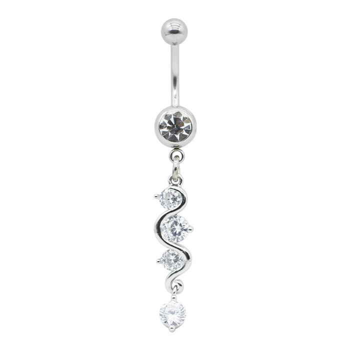 14G Curved Bar Externally Threaded Belly Piercing Rings Silver Stainless Steel Dangle Belly Ring