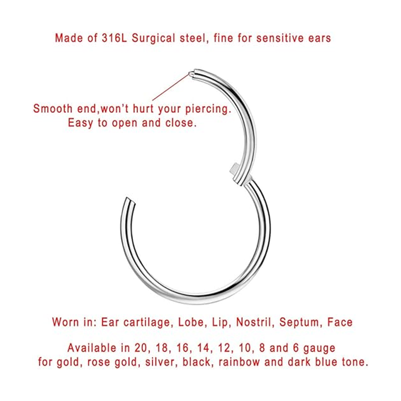 Wholesale Free Sample 6mm 8mm 10mm Surgical Steel Hinged Segment Nose Clicker Hoops Rings