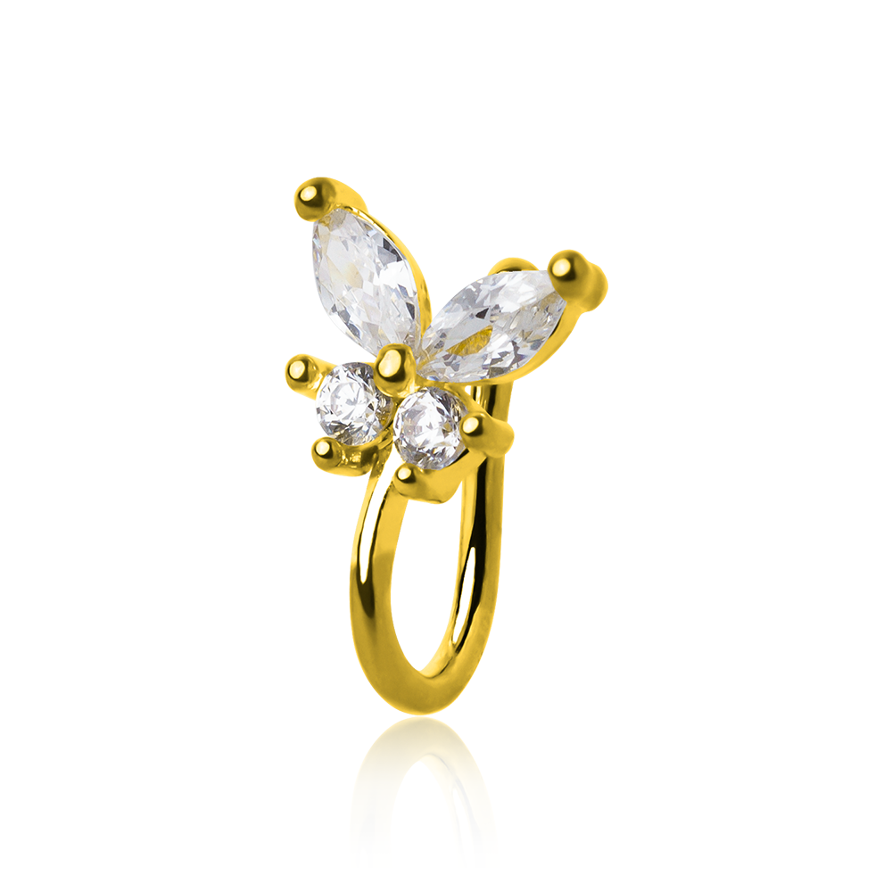 20G Zircon Butterfly No Piercing Gold Plated Fake Nose Rings for Women