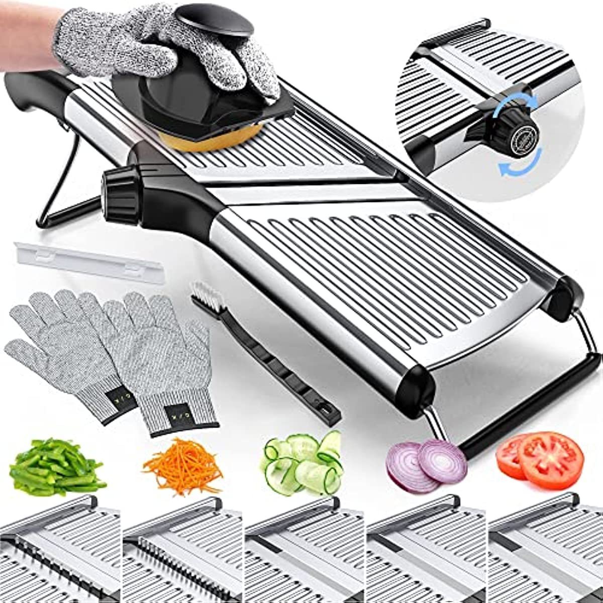 304 Stainless Steel Safe Vegetable Grater Food Chopper Potato Slicer Cutter Thickness Adjustable Mandoline Slicer for Kitchen