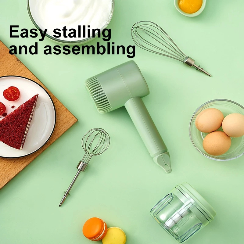 3 In 1 Wireless Portable USB Handheld Mixer Egg Beater Automatic Cream Food Chopper 3 Speed Mini Mixer Electric Food Blender