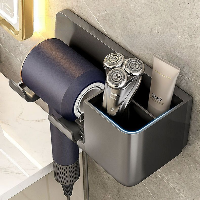 Hair Dryer Storage Holder Bathroom Wall Mounted Shelf Shelves Accessories Hair Brush Bracket Stainless Steel Hair Dryer Holder