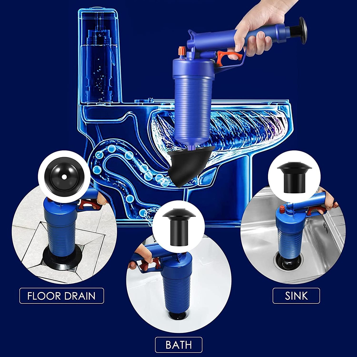 High Pressure Drain Plungers Multi-Functionl Dredge Pipe And Sinks Floor Drain Pipe Air Plunger Toilet Plunger Gun