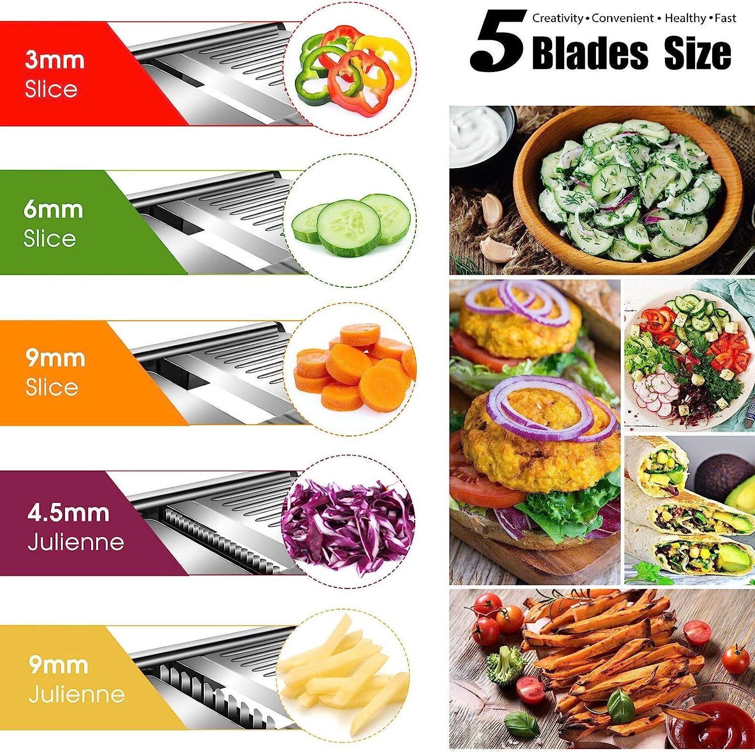 Adjustable Food Slicer Vegetable Slicer Fruit Cutter Kitchen Julienne Stainless Steel Vegetable Slicer for Potato tomato