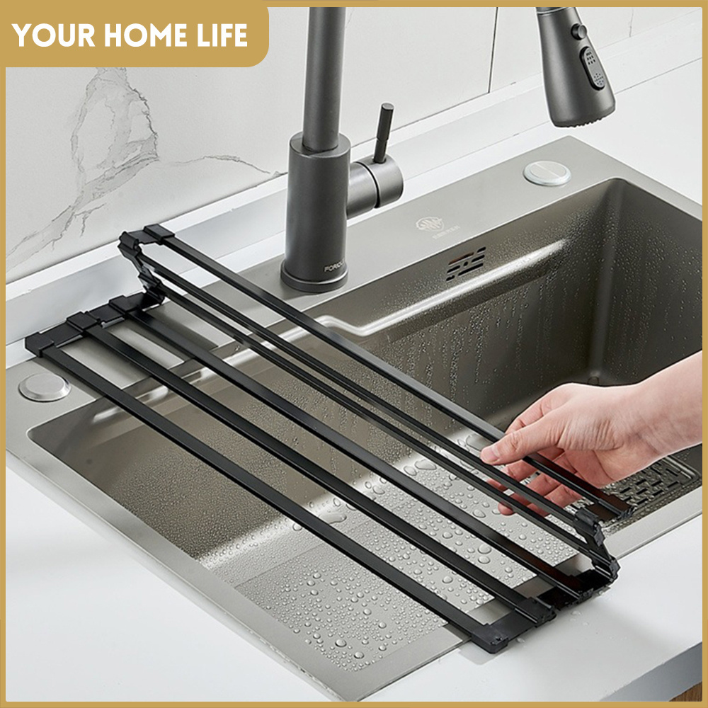 Portable Aluminum Dish Rack Foldable Dish Drying Racks Expandable Roll up Dish Drying Rack For Kitchen Sink