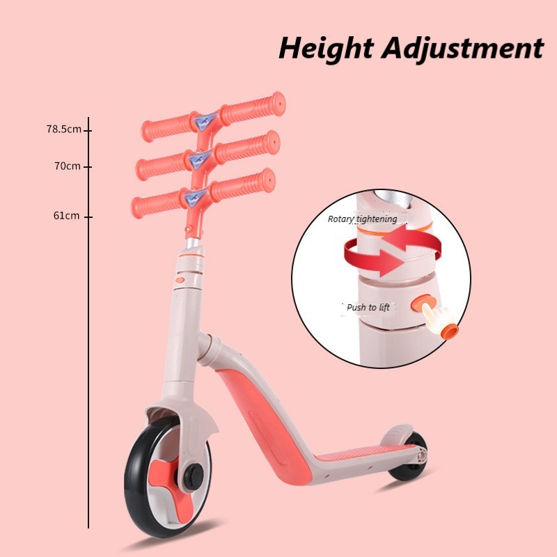 New Outdoor Children's 2-in-1 Scooter Height Adjustable Two Wheels Balance Bike Safe Material and Easy Portability