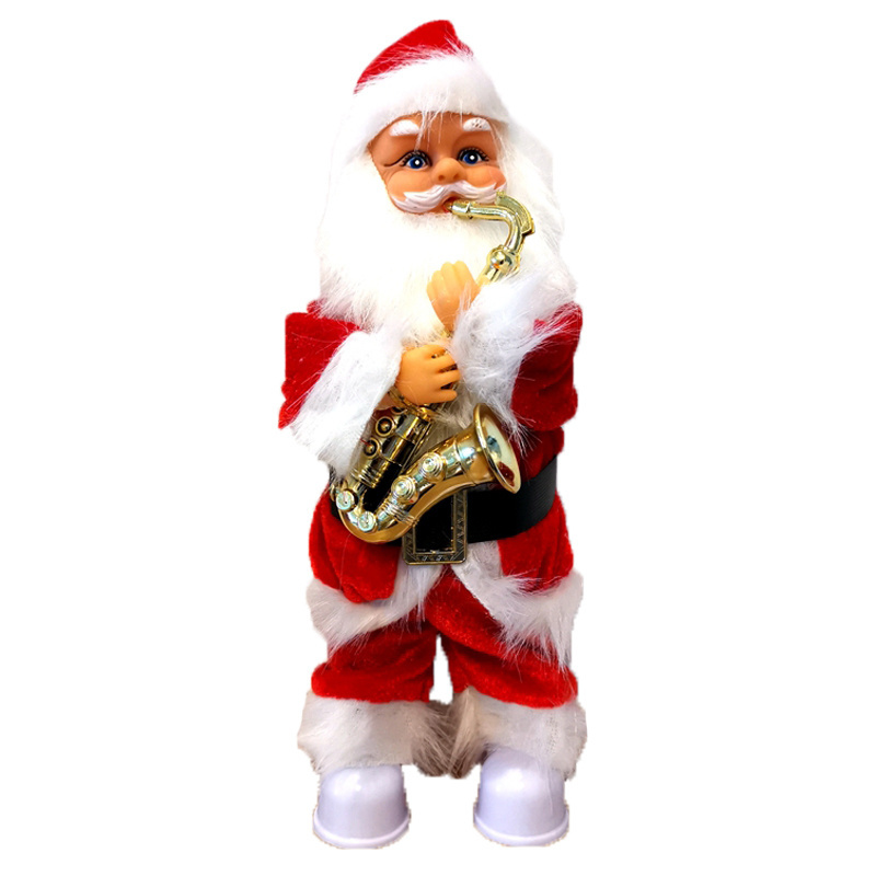 2023 dancing singing musical kids toy standing electric little Santa Claus with sax Santa Christmas figurine indoor decorations