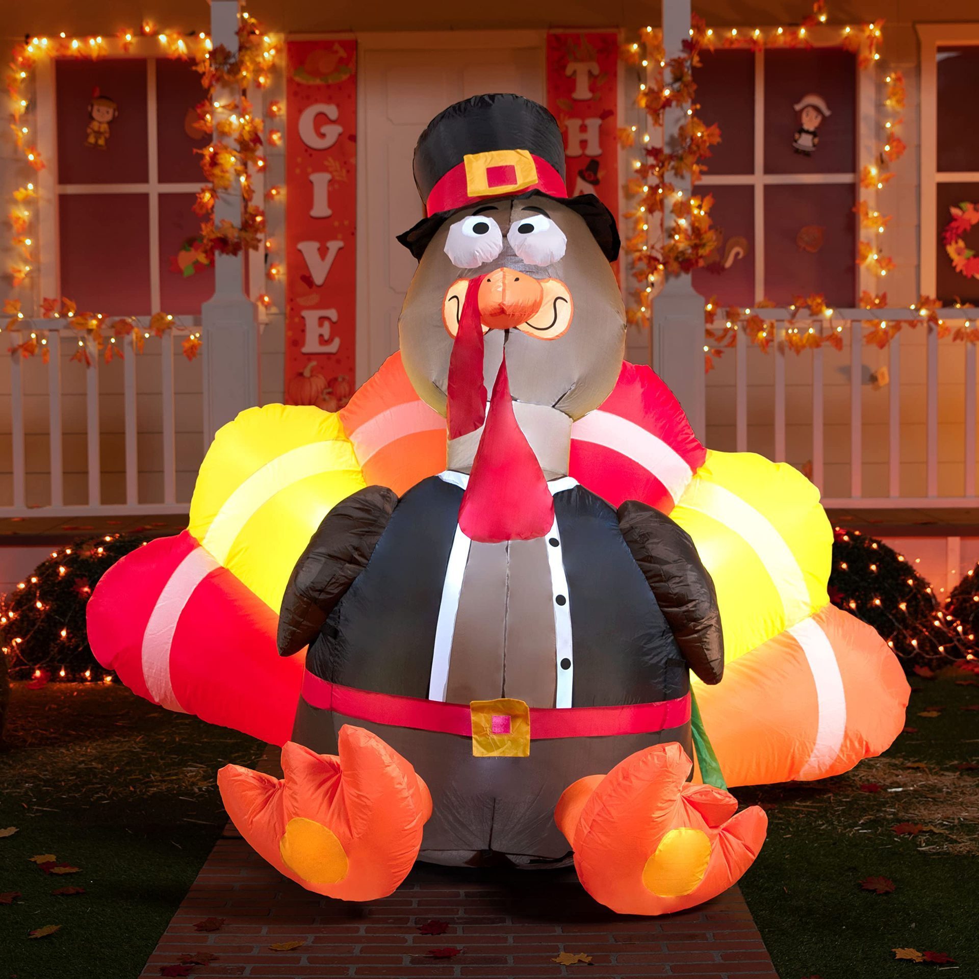 Thanksgiving inflatables turkey with pilgrimage hat holiday home outdoor garden Fall party decorations