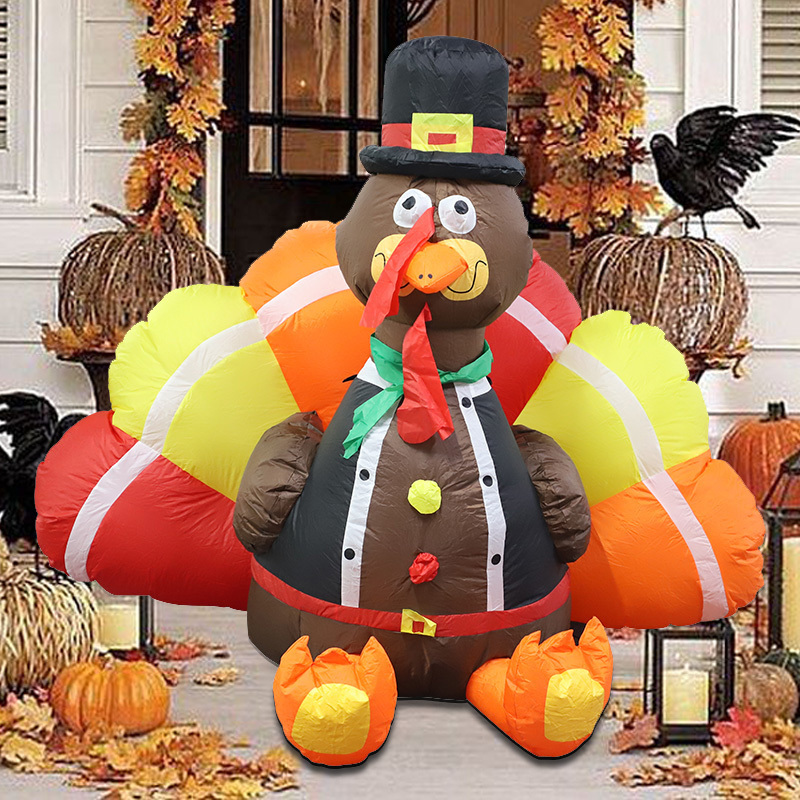 2023 Thanksgiving inflatable decorations turkey with pilgrimage hat autumn garden yard outdoor decorations for home