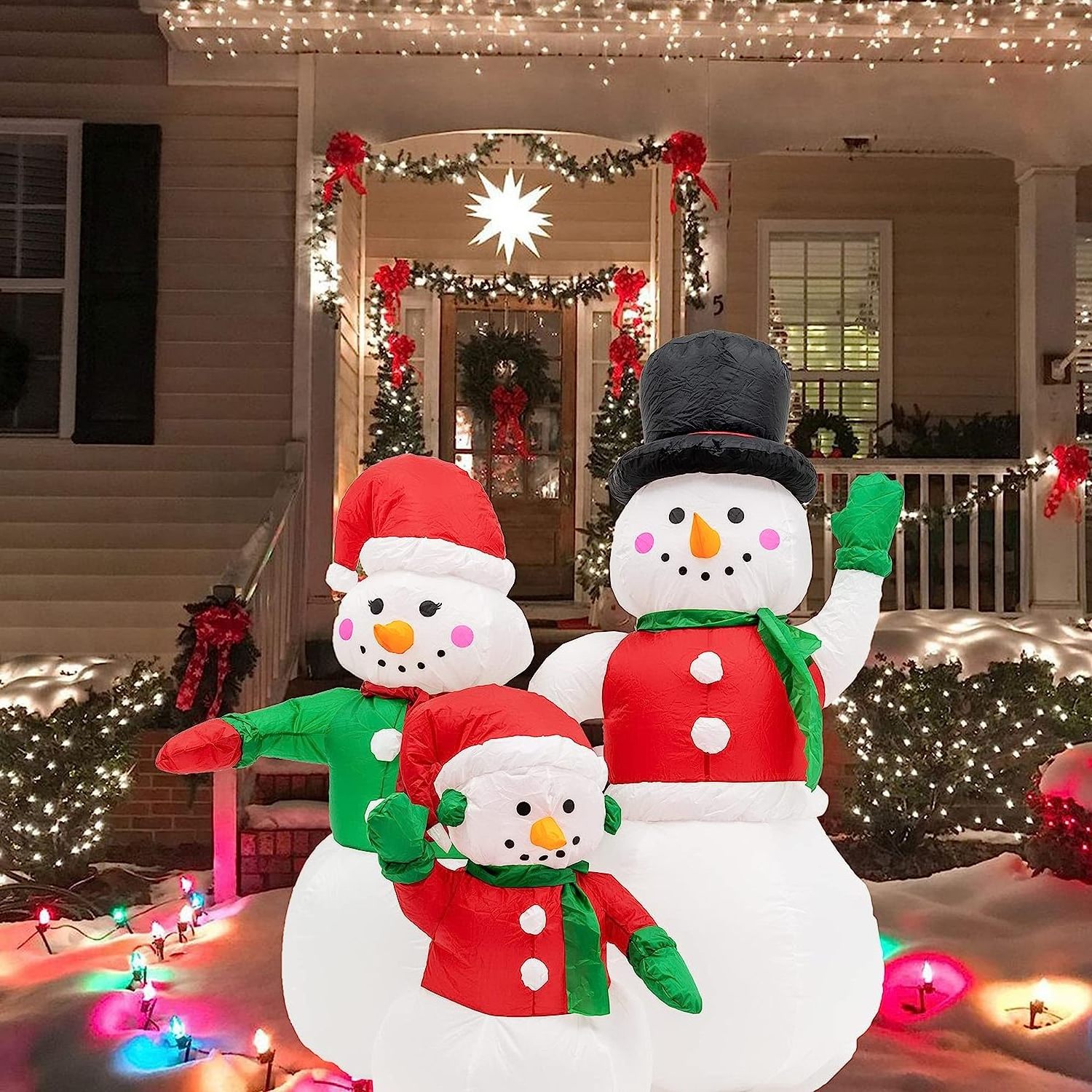 6FT Custom Sphere Gift yard Christmas Decorations Mold Snowman Blow Air Balls Garden Decoration LED Inflatable Snowman Family