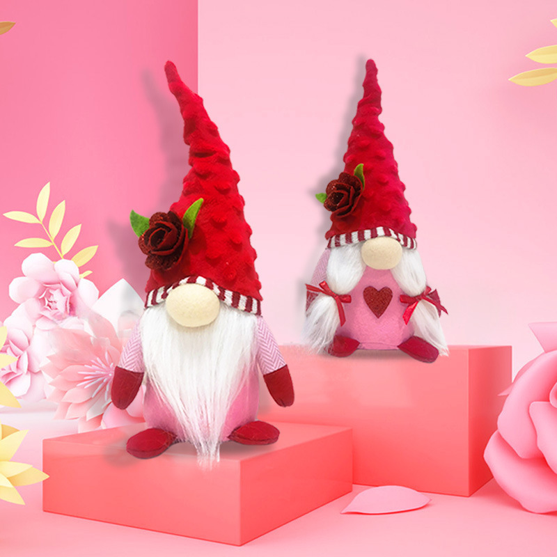 Valentines Day Gnome Plush Dolls With Rose Flower Ornaments Figurines st valentin Gift ideas 2024 Wedding Party Decorations