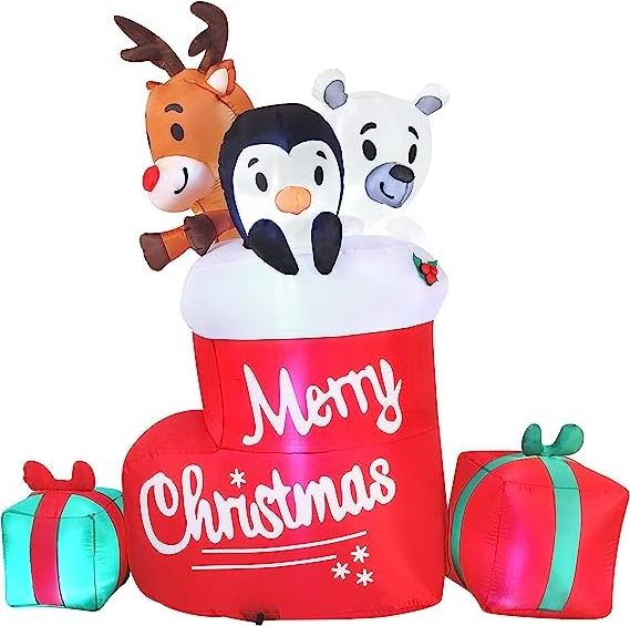 Christmas Blow Up LED lights Stocking Inflatable in Christmas animals standing on sock for Party Outdoor stockings decorations