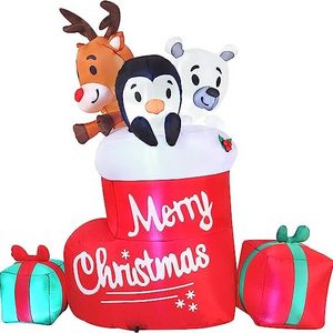 Christmas Blow Up LED lights Stocking Inflatable in Christmas animals standing on sock for Party Outdoor stockings decorations