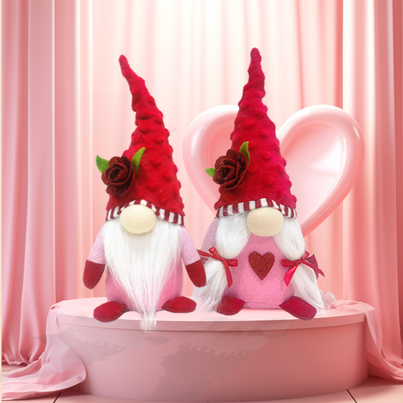 Valentines Day Gnome Plush Dolls With Rose Flower Ornaments Figurines gnomes valentines Gift ideas 2024 new Wedding Decorations