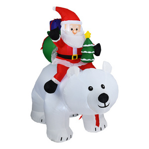 Hot Sale outdoor giant inflatable polar bear Christmas decorations Santa Claus riding on polar bear yard decor