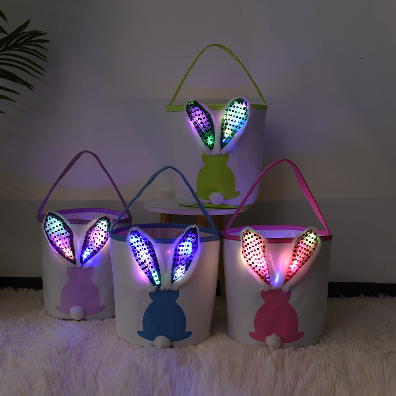 2024 New Upgrade LED Easter Baskets for Kids Light Up Bunny sublimation Bags Easter Egg Fillers for Easter Party favor