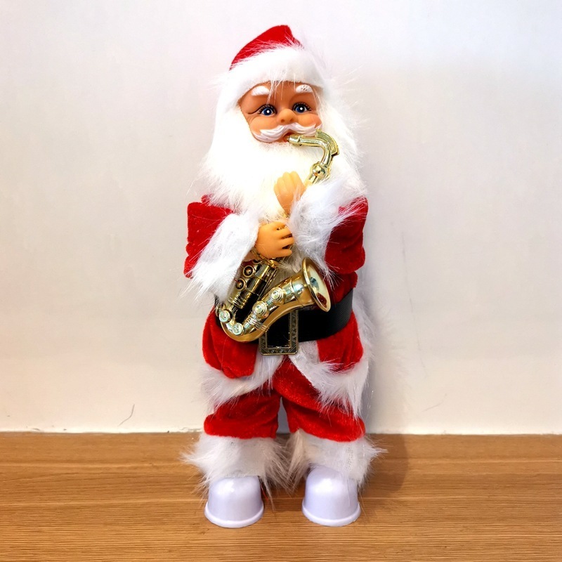 2023 dancing singing musical kids toy standing electric little Santa Claus with sax Santa Christmas figurine indoor decorations