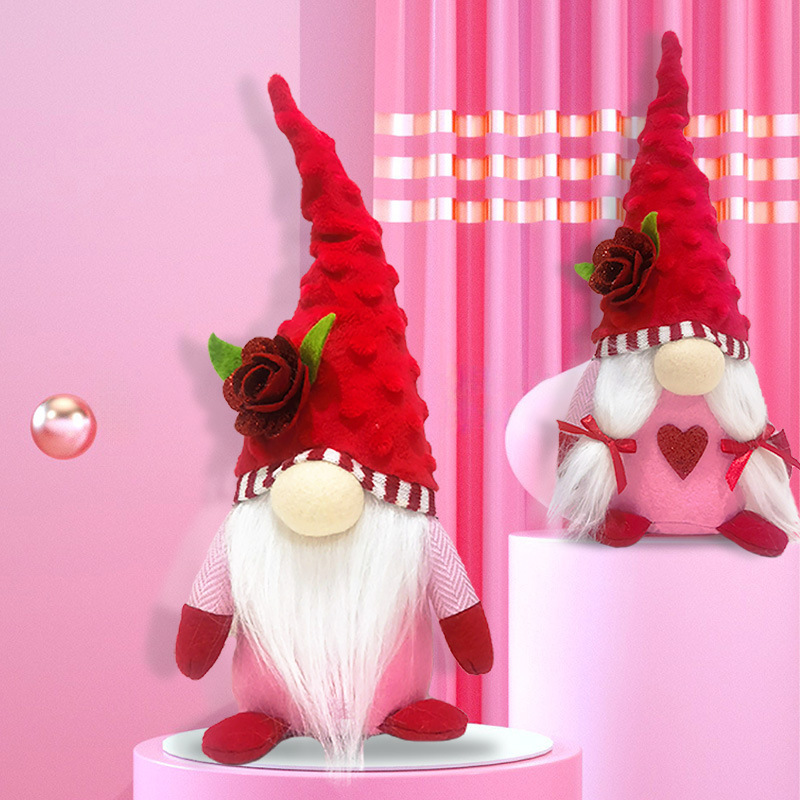 Valentines Day Gnome Plush Dolls With Rose Flower Ornaments Figurines st valentin Gift ideas 2024 Wedding Party Decorations