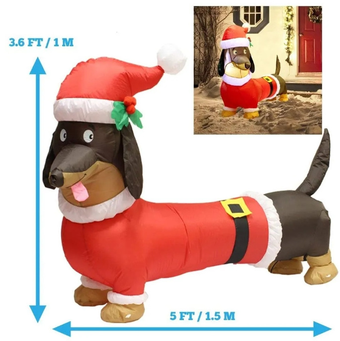 5ft Wiener Dog Sausage dachshund LEDs light Christmas figurines inflatable puppy toy animal outdoor Christmas ornaments