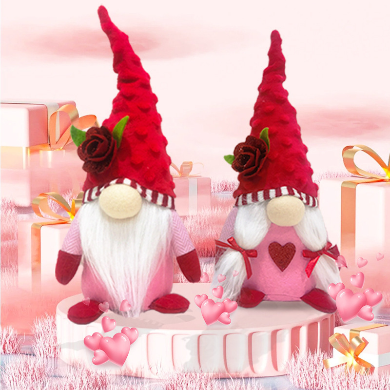 Valentines Day Gnome Plush Dolls With Rose Flower Ornaments Figurines gnomes valentines Gift ideas 2024 new Wedding Decorations