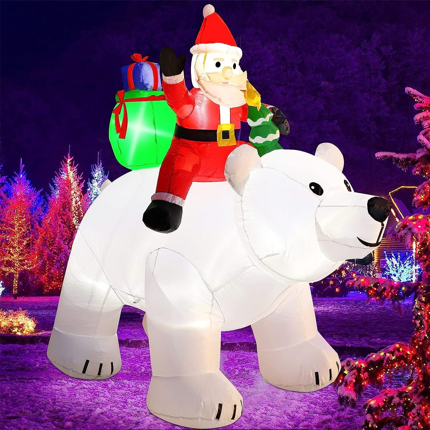 Hot Sale outdoor giant inflatable polar bear Christmas decorations Santa Claus riding on polar bear yard decor