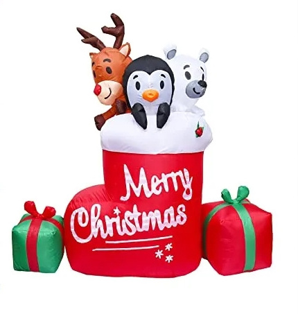 Christmas Blow Up LED lights Stocking Inflatable in Christmas animals standing on sock for Party Outdoor stockings decorations