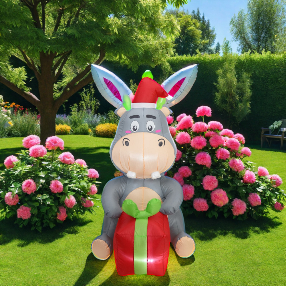 Christmas 2024 NEW ARRIVAL inflatable cute donkey model with gift box for outdoor lawn yard party supply inflatable decoration