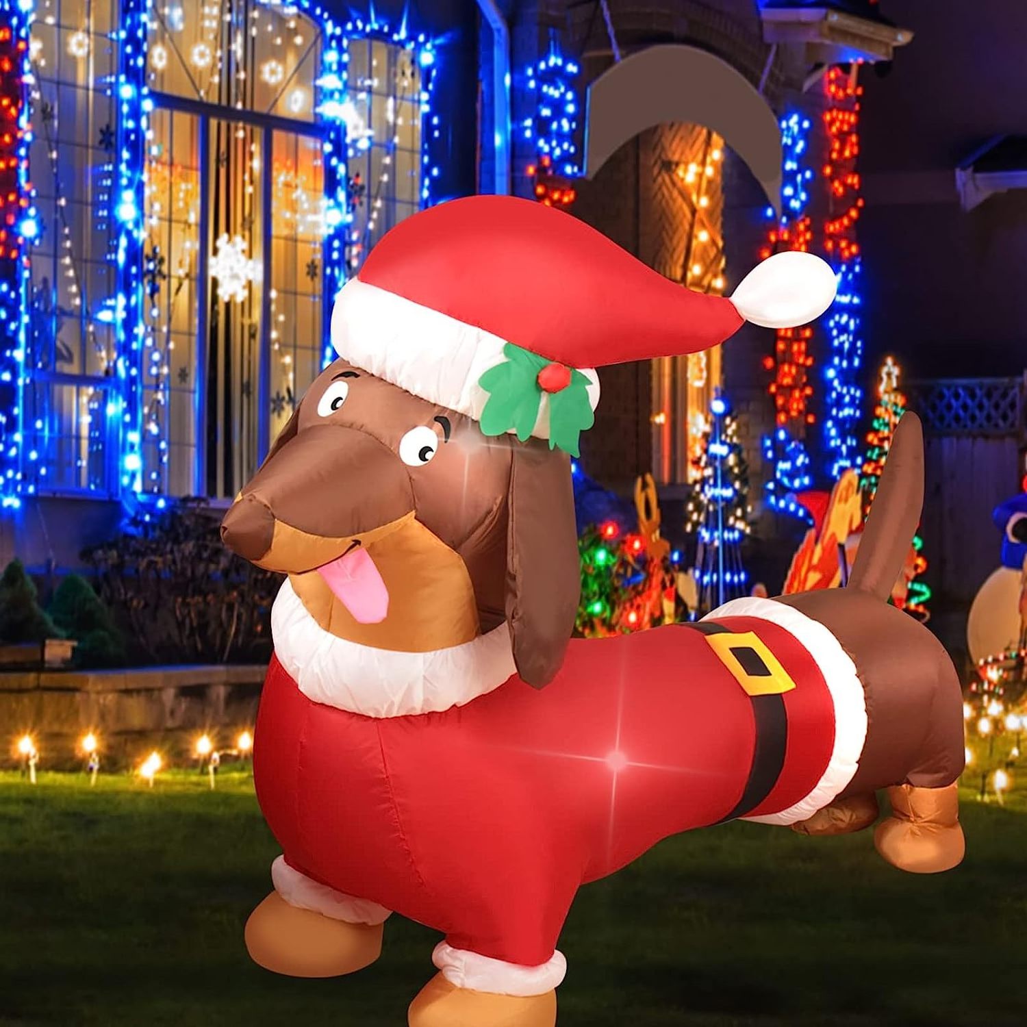 5ft Wiener Dog Sausage dachshund LEDs light Christmas figurines inflatable puppy toy animal outdoor Christmas ornaments