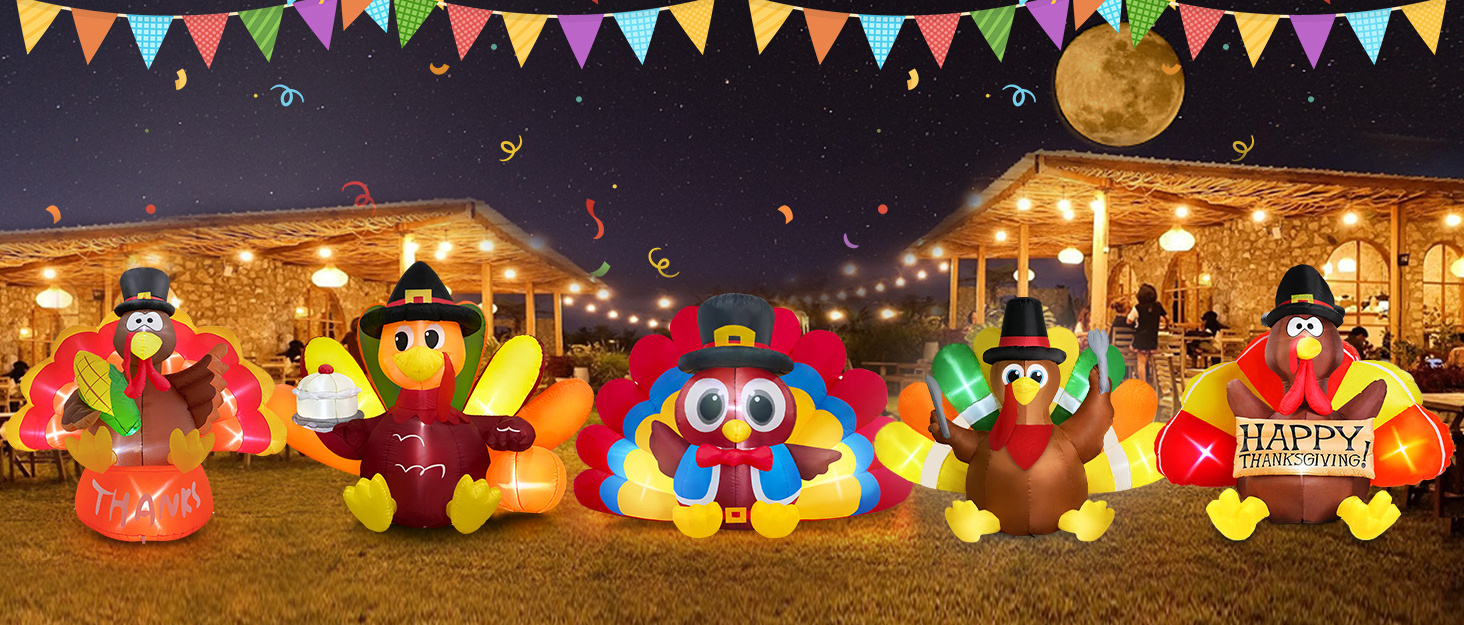 2023 Thanksgiving inflatable decorations turkey with pilgrimage hat autumn garden yard outdoor decorations for home