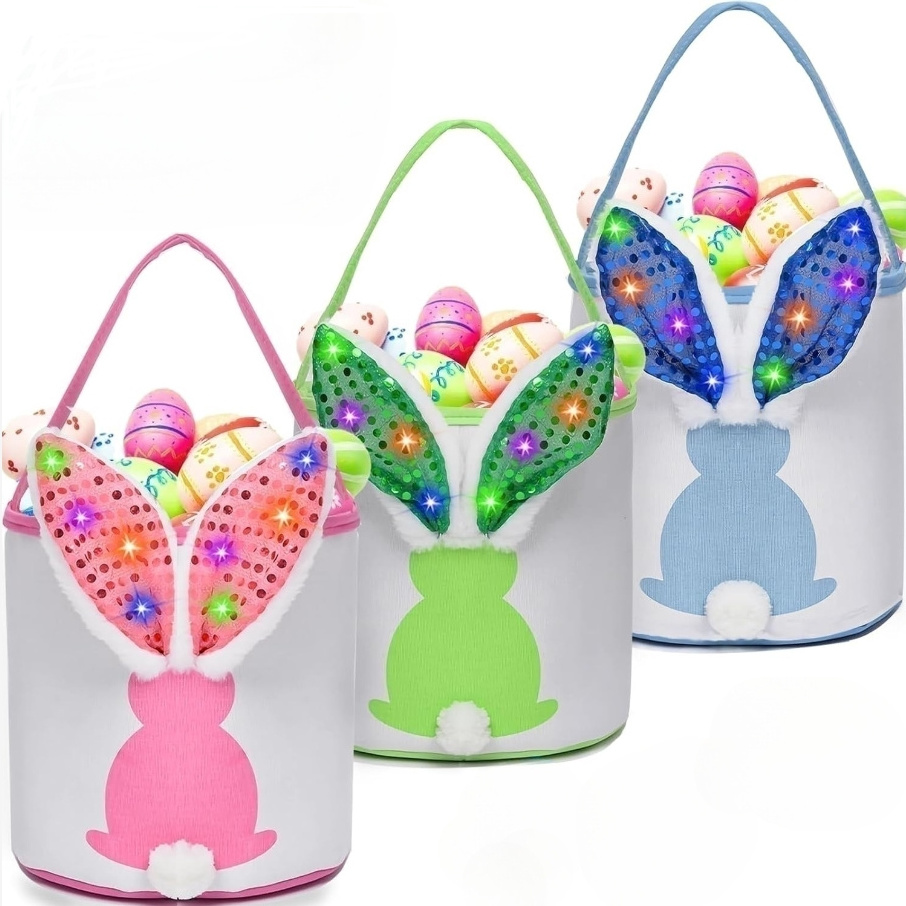 2024 New Upgrade LED Easter Baskets for Kids Light Up Bunny sublimation Bags Easter Egg Fillers for Easter Party favor