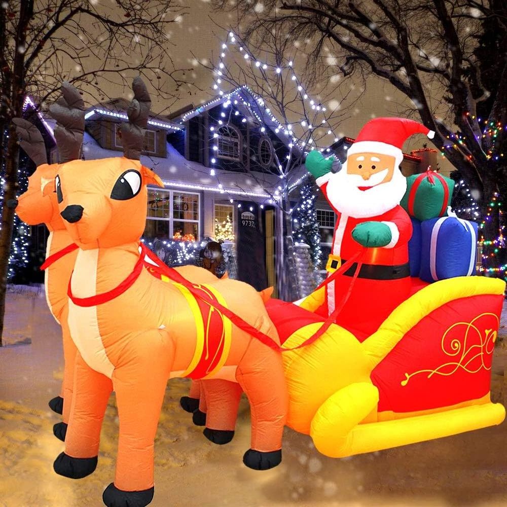 Christmas inflatable decoration with built-in LED lights life size Santa sleigh outdoor garden family holiday party decoration